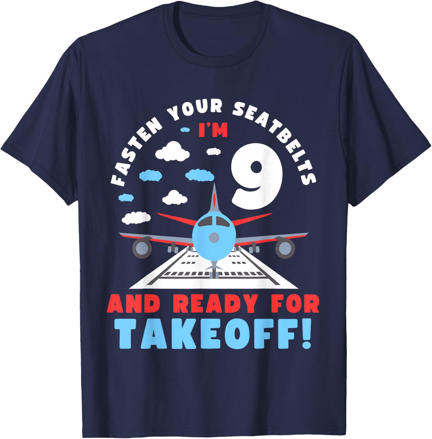 9th Birthday Airplane Take off 9 Bday Boys Kids Funny Plane T-Shirt - T-Shirt | Navy