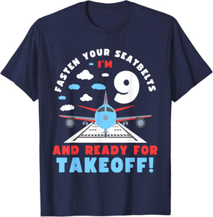 9th Birthday Airplane Take off 9 Bday Boys Kids Funny Plane T-Shirt - T-Shirt | Navy