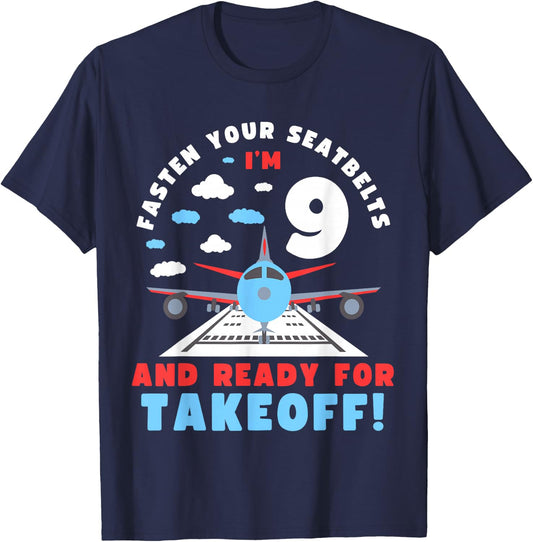9th Birthday Airplane Take off 9 Bday Boys Kids Funny Plane T-Shirt - T-Shirt | Navy