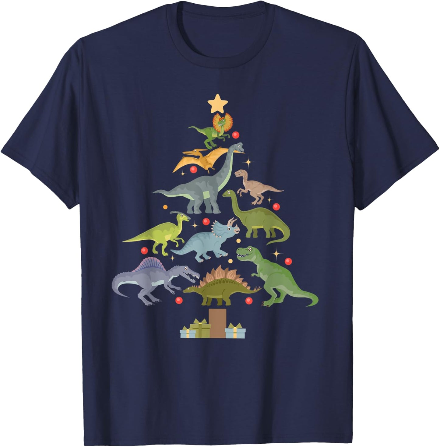 Christmas Dinosaur Tree Kids Boys Men Family Saurus Xmas T-Shirt - T-Shirt | Navy