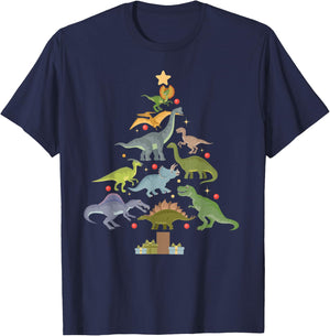Christmas Dinosaur Tree Kids Boys Men Family Saurus Xmas T-Shirt - T-Shirt | Navy
