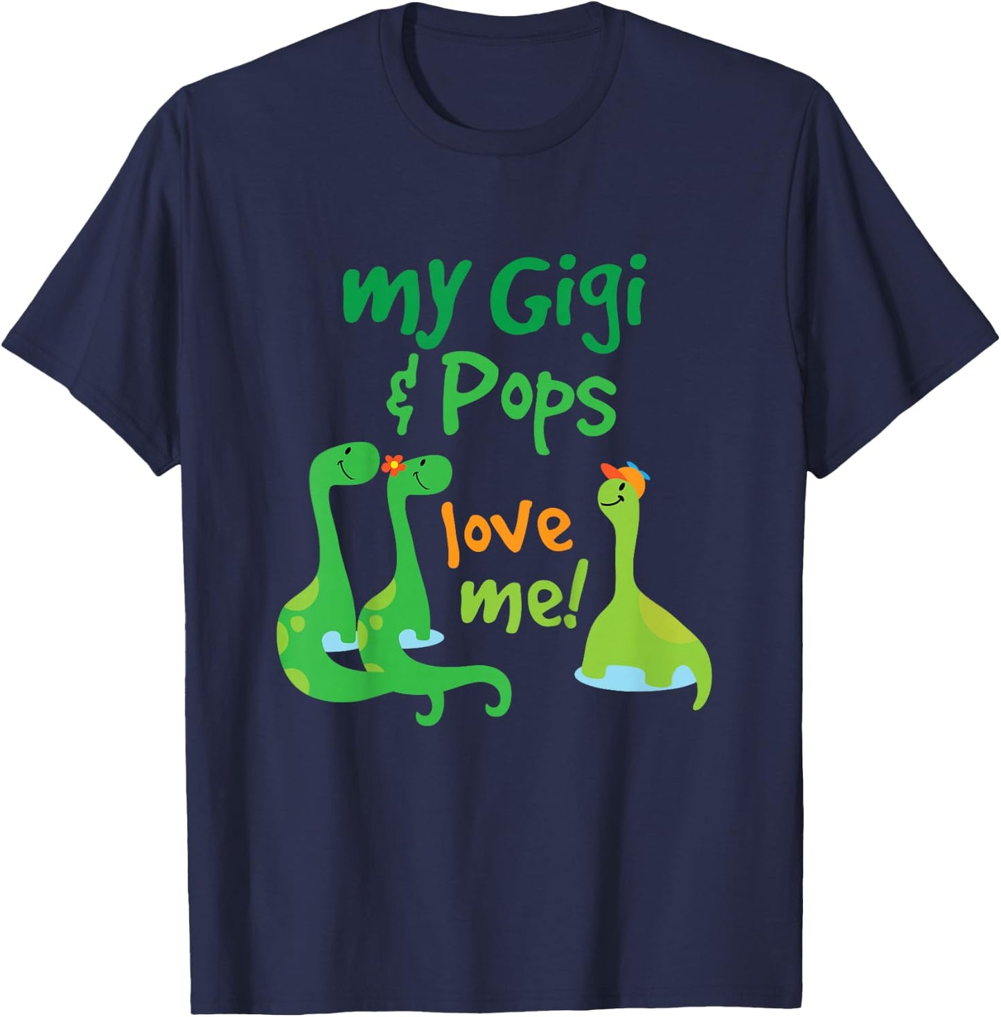 Kids My Gigi and Pops Love Me Grandson Dinosaur T-Shirt - T-Shirt | Navy