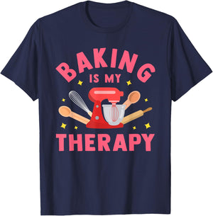Cool Bake Food Bread Cookie Chef Men Women Design Baking Is My Therapy Funny Cooking Baker Bakery Pastry Gifts , Black, Small T-Shirt - T-Shirt | Navy