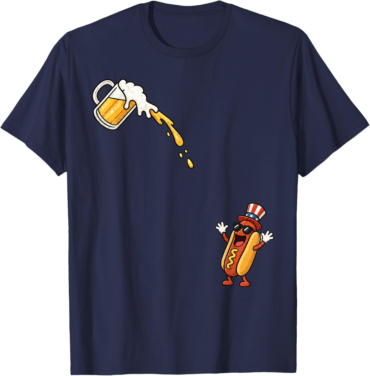 Hotdog Beer Chug Funny Uncle Sam Hotdog Beer 4th of July T-Shirt - T-Shirt | Navy