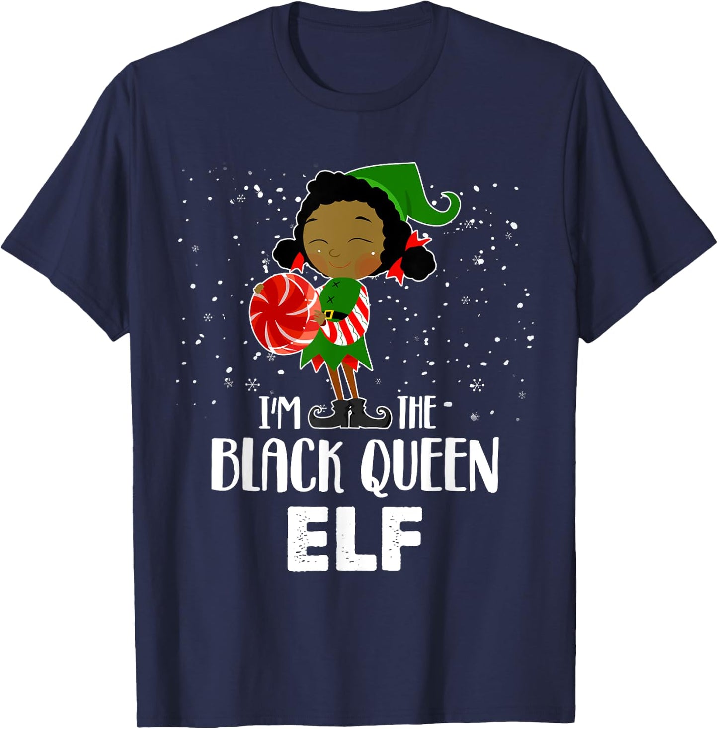 I'm the Black Queen Elf African American Girls Kid Christmas T-Shirt - T-Shirt | Navy