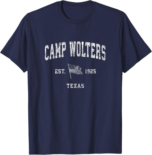 Camp Wolters Texas TX Vintage US Flag Sports T-Shirt - T-Shirt | Navy