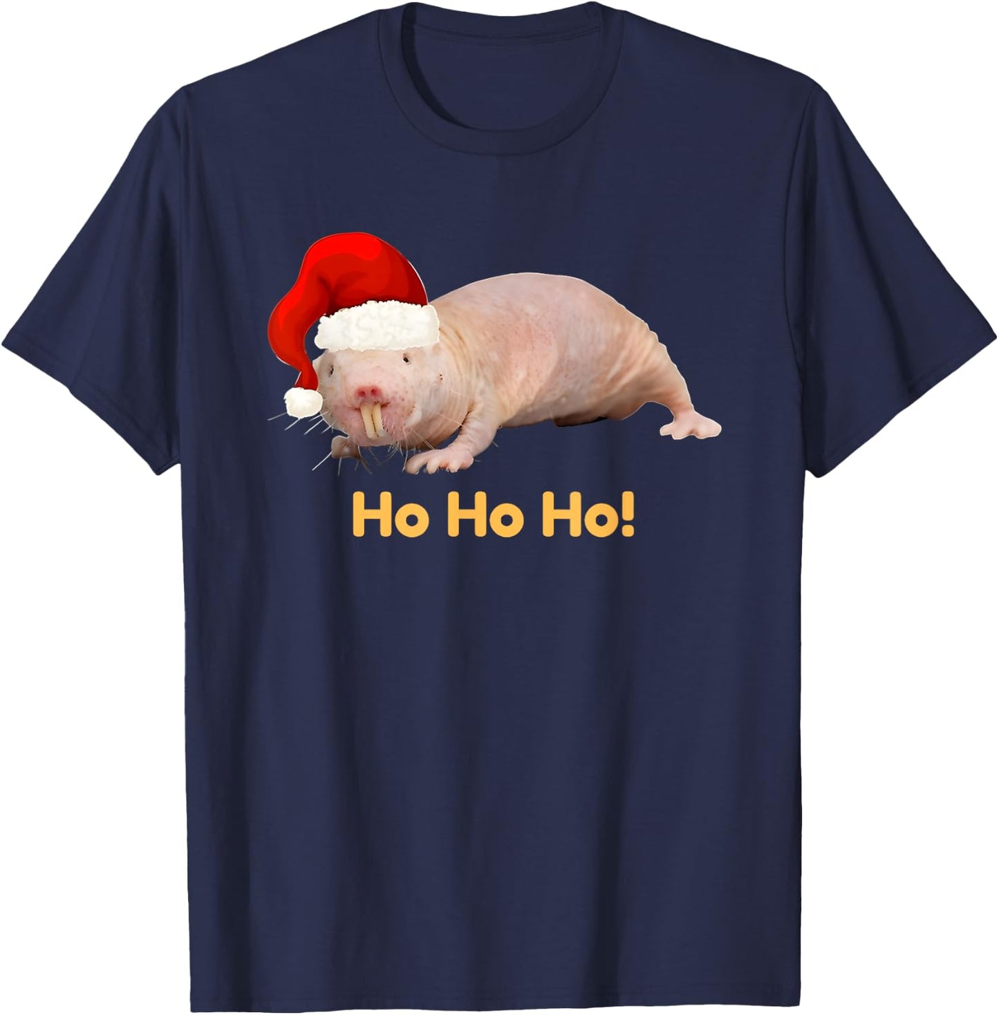 Christmas Naked Mole Rat Ho Ho Ho T-Shirt - T-Shirt | Navy