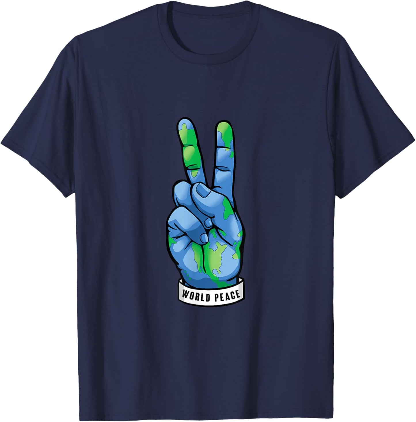 World Peace Earth Day Awareness Peace Sign Hand Gesture T-Shirt - T-Shirt | Navy