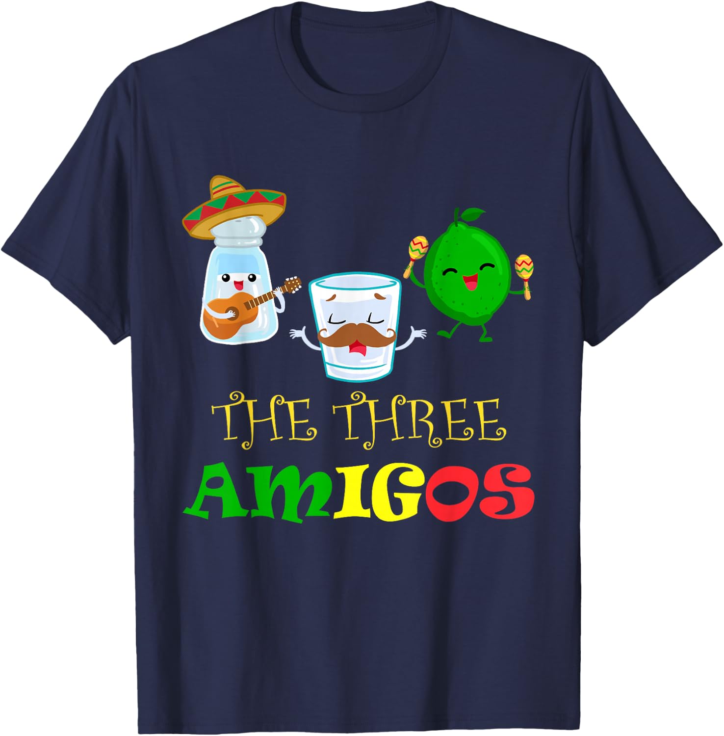The Three Amigos - Black, -Adults, Small, Short Sleeve T-Shirt - T-Shirt | Navy