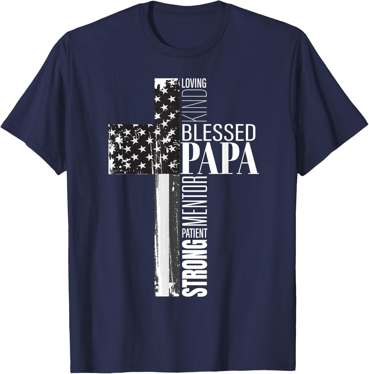 Blessed Papa American Flag Christian Religious Fathers Day T-Shirt - T-Shirt | Navy