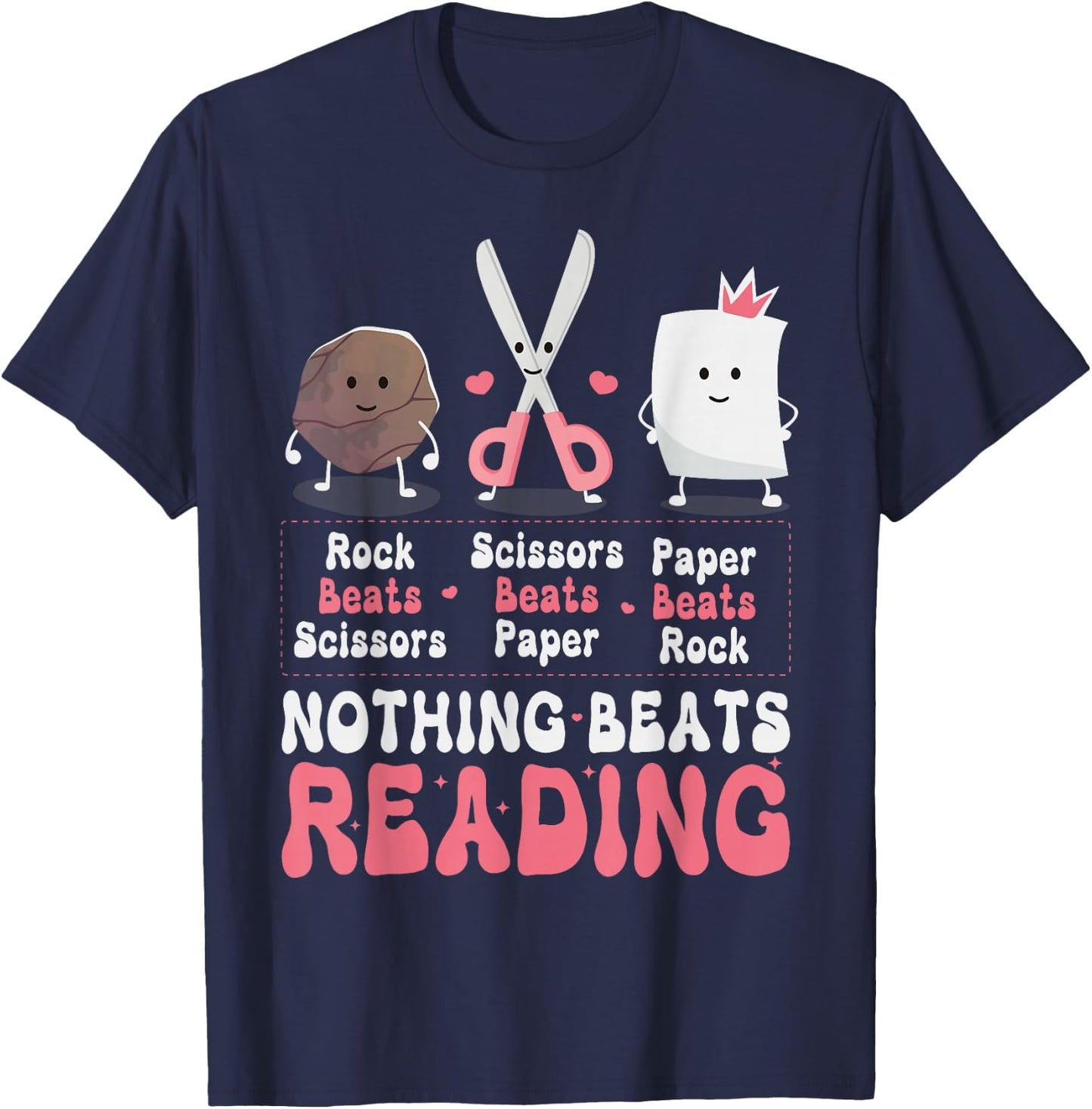 Nothing Beats Reading Book Rock Paper Scissors Funny Kids T-Shirt - T-Shirt | Navy