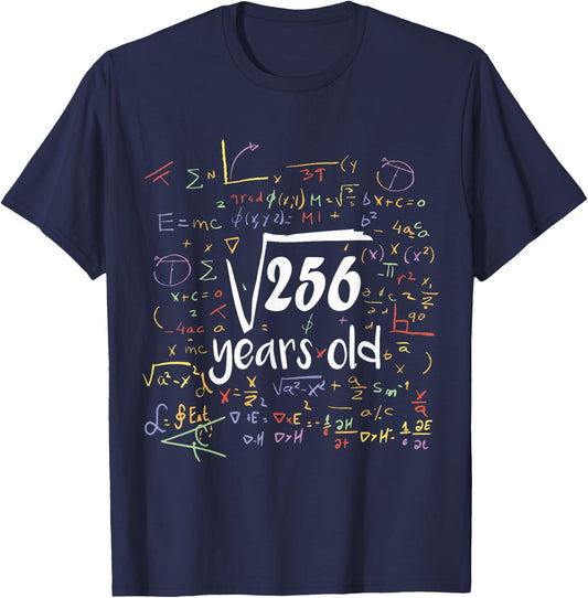 Square Root Of 256 - 16th Birthday 16 Year Old Math Bday T-Shirt - T-Shirt | Navy