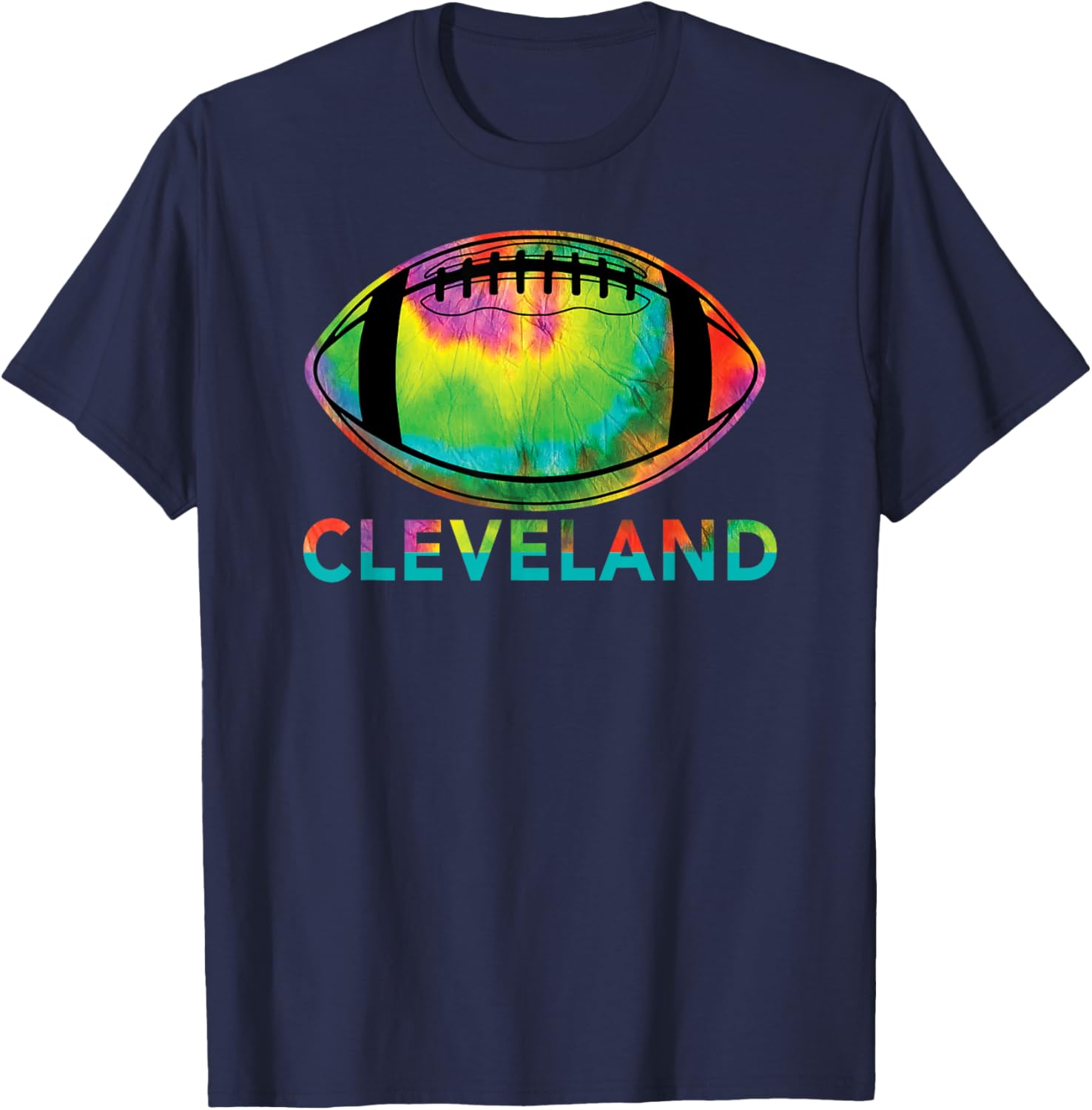 Tie Dye Football Cleveland Kids Cotton Blend , Black, S, Short Sleeve, , Modern Tie-Dye Design, Football Lifestyle, Sports, School, Celebration T-Shirt - T-Shirt | Navy