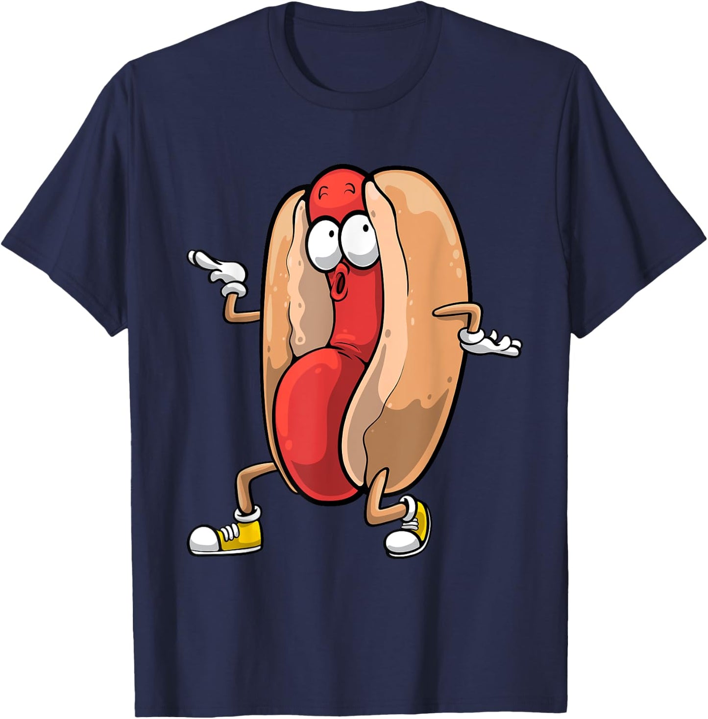 Funny Dancing Hot Dog Design For Kids Boys Girls Hotdog Gag T-Shirt - T-Shirt | Navy