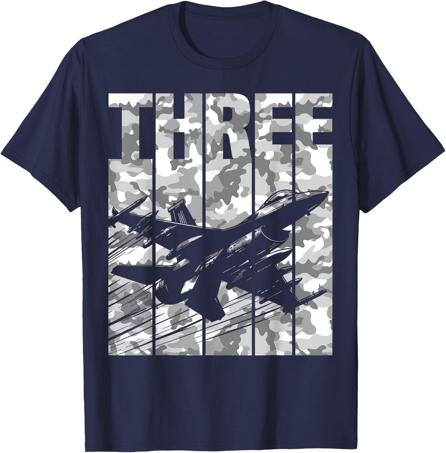 Military Fighter Jet Camo Three Year Old Boys 3rd Birthday T-Shirt - T-Shirt | Navy