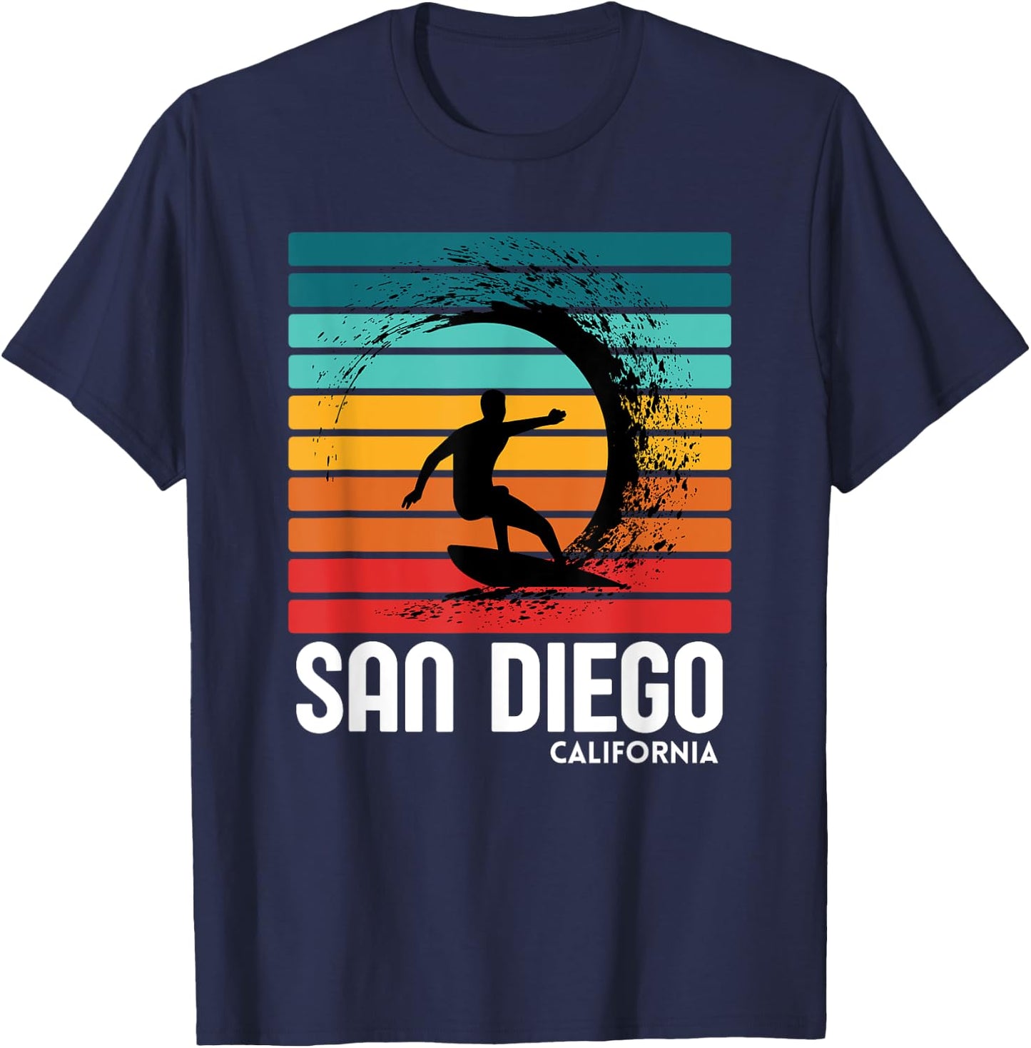 Surf San Diego California Beach Vintage Retro Surfing T-Shirt - T-Shirt | Navy