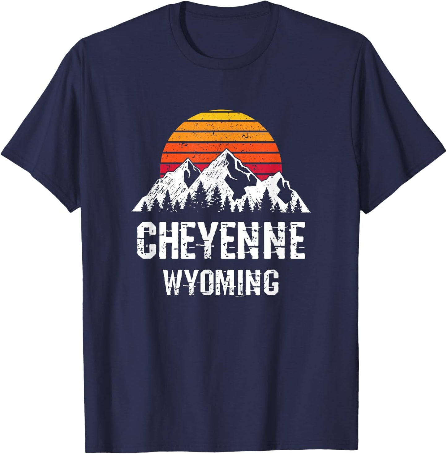 Cheyenne Wyoming Distressed Retro Gift T-Shirt - T-Shirt | Navy