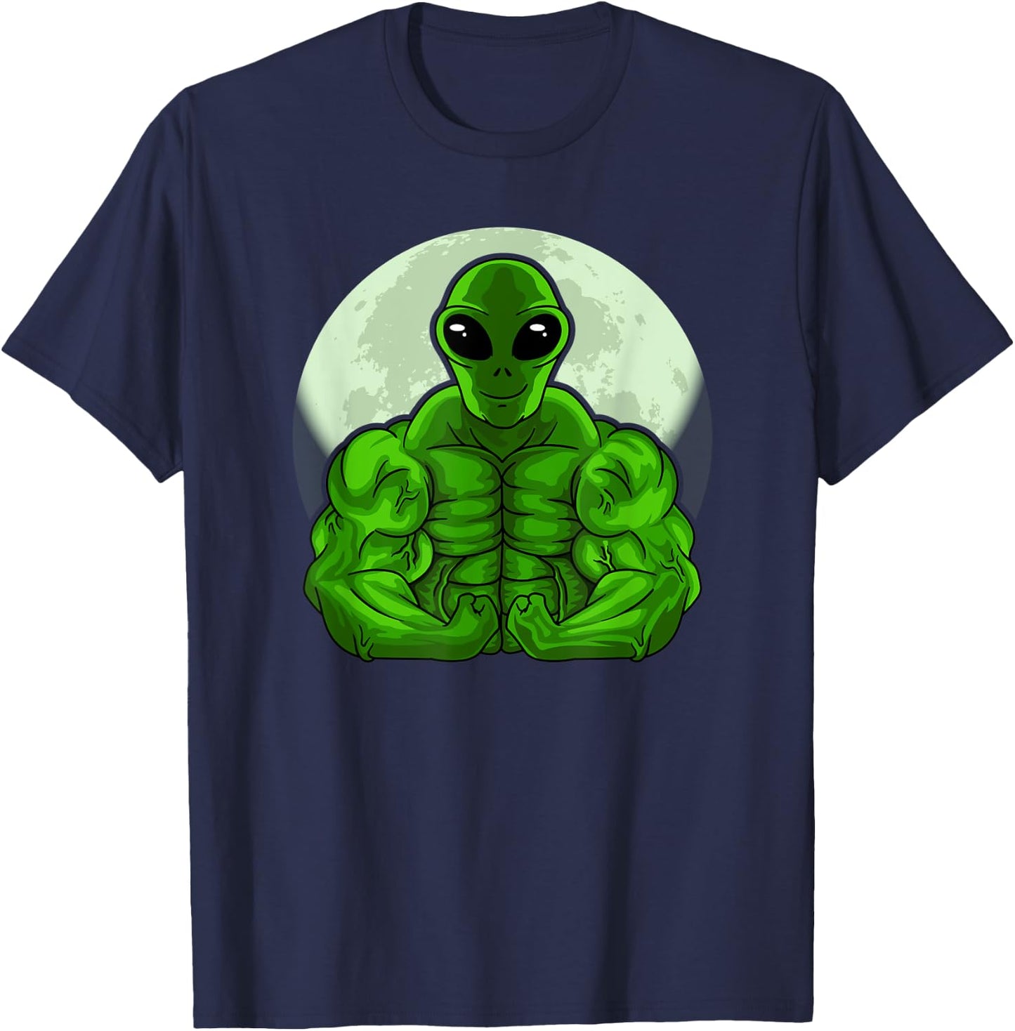 Buff Green Alien Head Conspiracy Theory Extraterrestrial UFO T-Shirt - T-Shirt | Navy