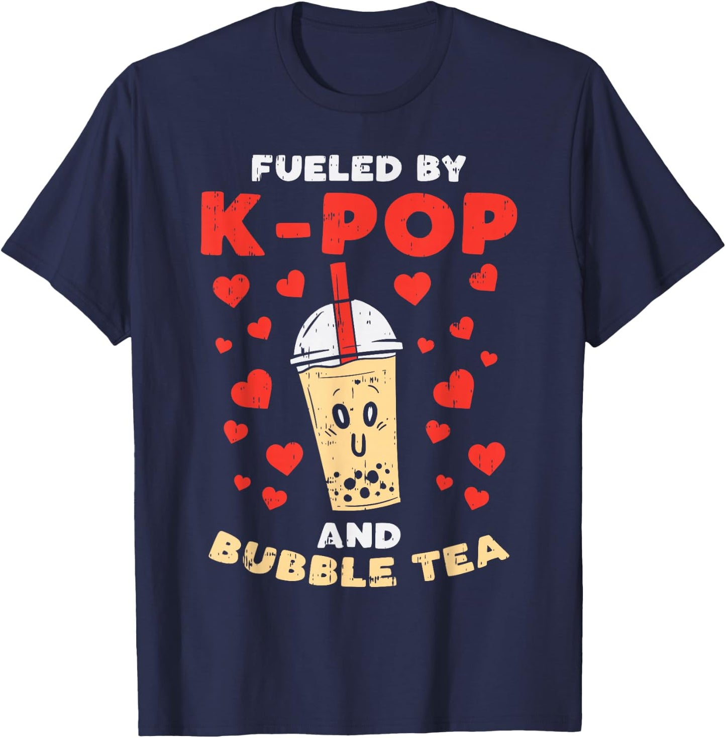 Fueled By K-Pop Bubble Tea Cute Korean Women Girls Teen Gift T-Shirt - T-Shirt | Navy