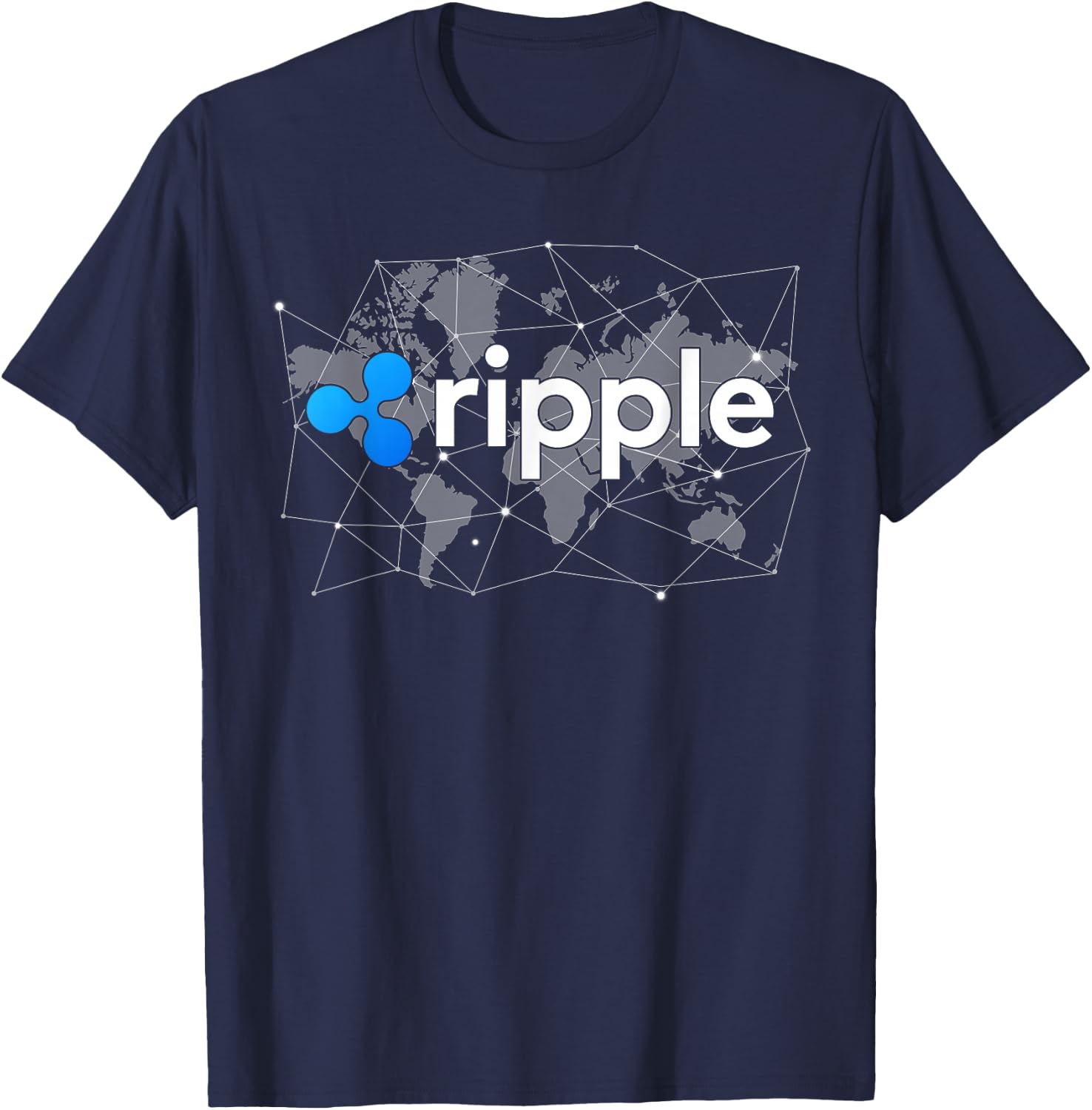 Ripple XRP Logo Crypto Trader World Map Blockchain T-Shirt - T-Shirt | Navy