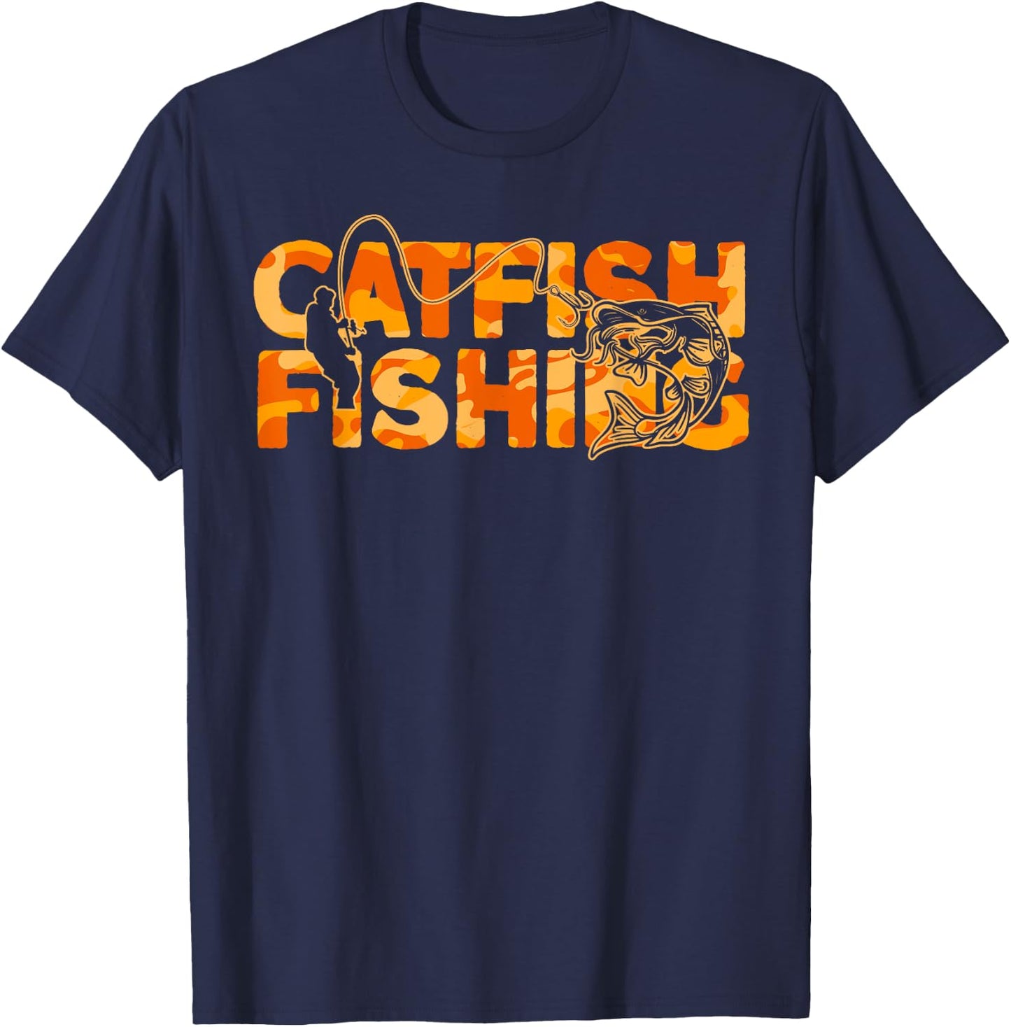 Catfish Fisherman Orange Camouflage Catfish Fishing T-Shirt - T-Shirt | Navy