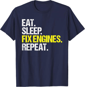 Small Engine Mechanic Eat Sleep Routine T-Shirt - T-Shirt | Navy