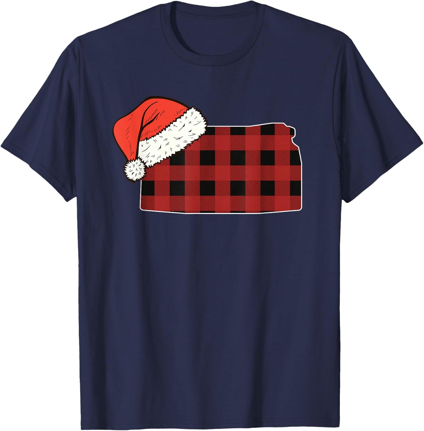Kansas Plaid Christmas Santa Hat Holiday Matching Design T-Shirt - T-Shirt | Navy