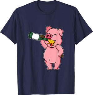 Funny Beer Day Pig Shirt I Alcohol Drink Party Wine T-Shirt - T-Shirt | Navy