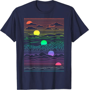 Colorado Mountain Line Art 80's Colorful Colorado Gifts T-Shirt - T-Shirt | Navy