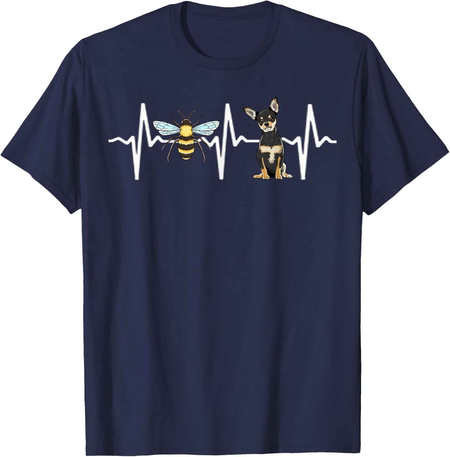 Honey Bee Black Chihuahua Heartbeat Dog Lover T-Shirt - T-Shirt | Navy