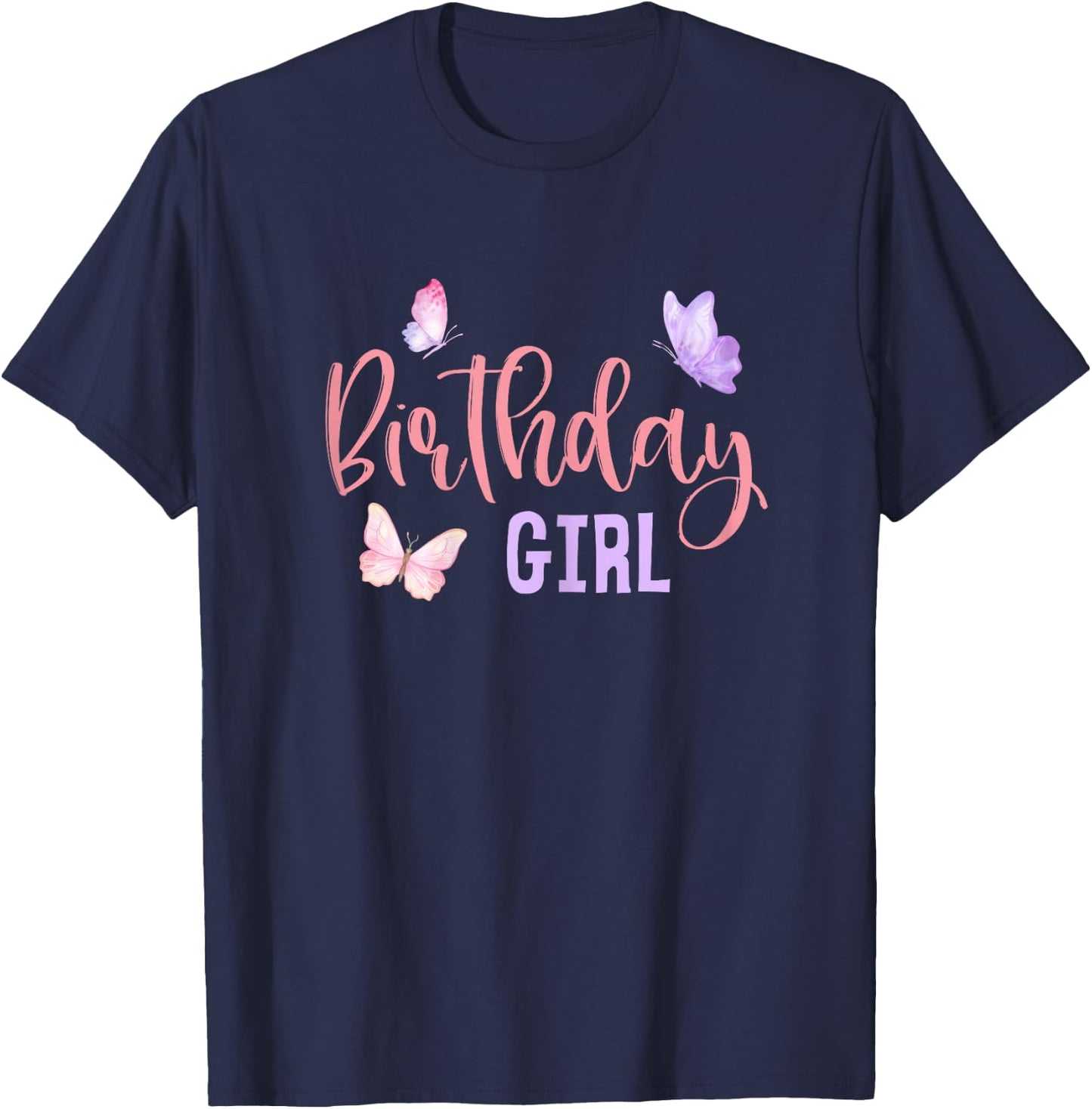 Birthday Girl Butterfly Party Child Kid Matching Family T-Shirt - T-Shirt | Navy