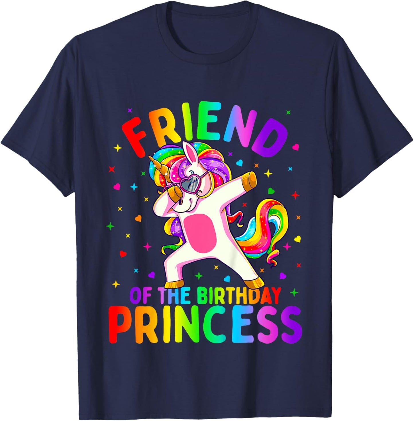 Friend of the Birthday Princess Girl Dabbing Unicorn T-Shirt - T-Shirt | Navy
