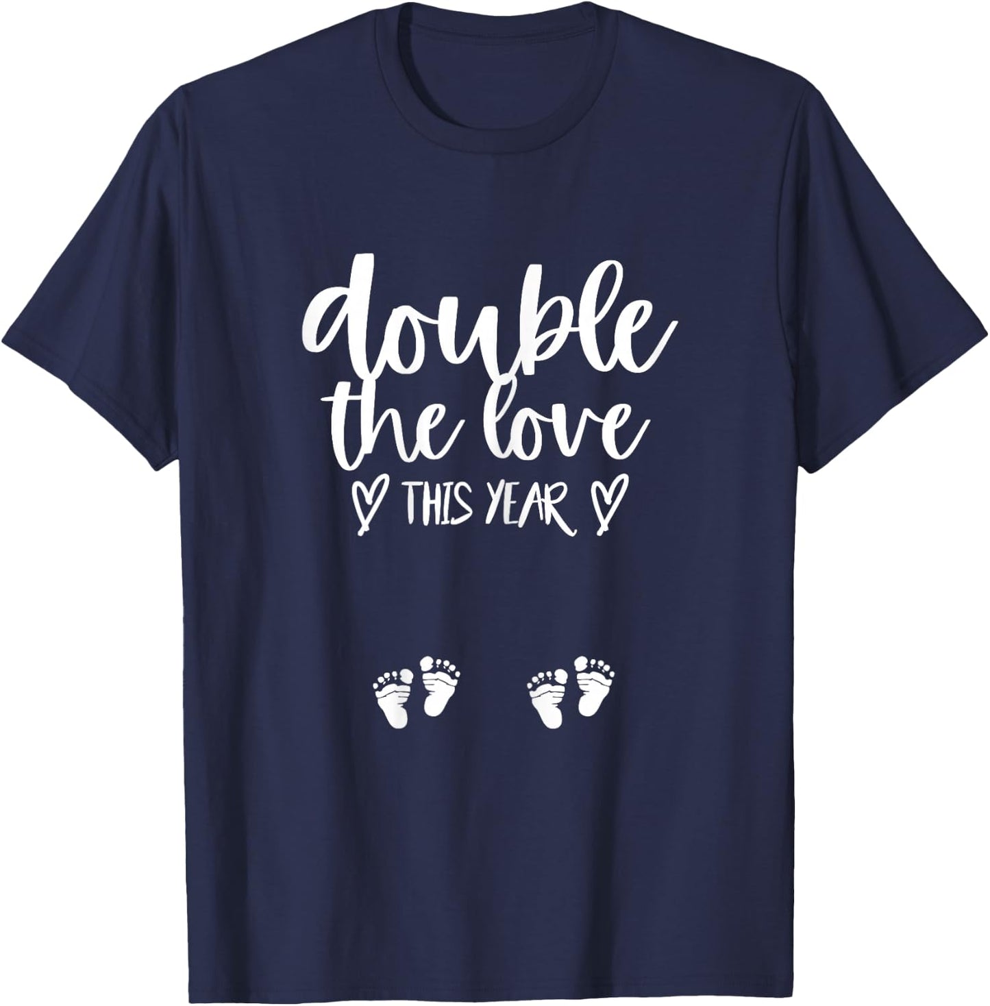 Twin Pregnancy Valentines Day Baby Announcement T-Shirt - T-Shirt | Navy