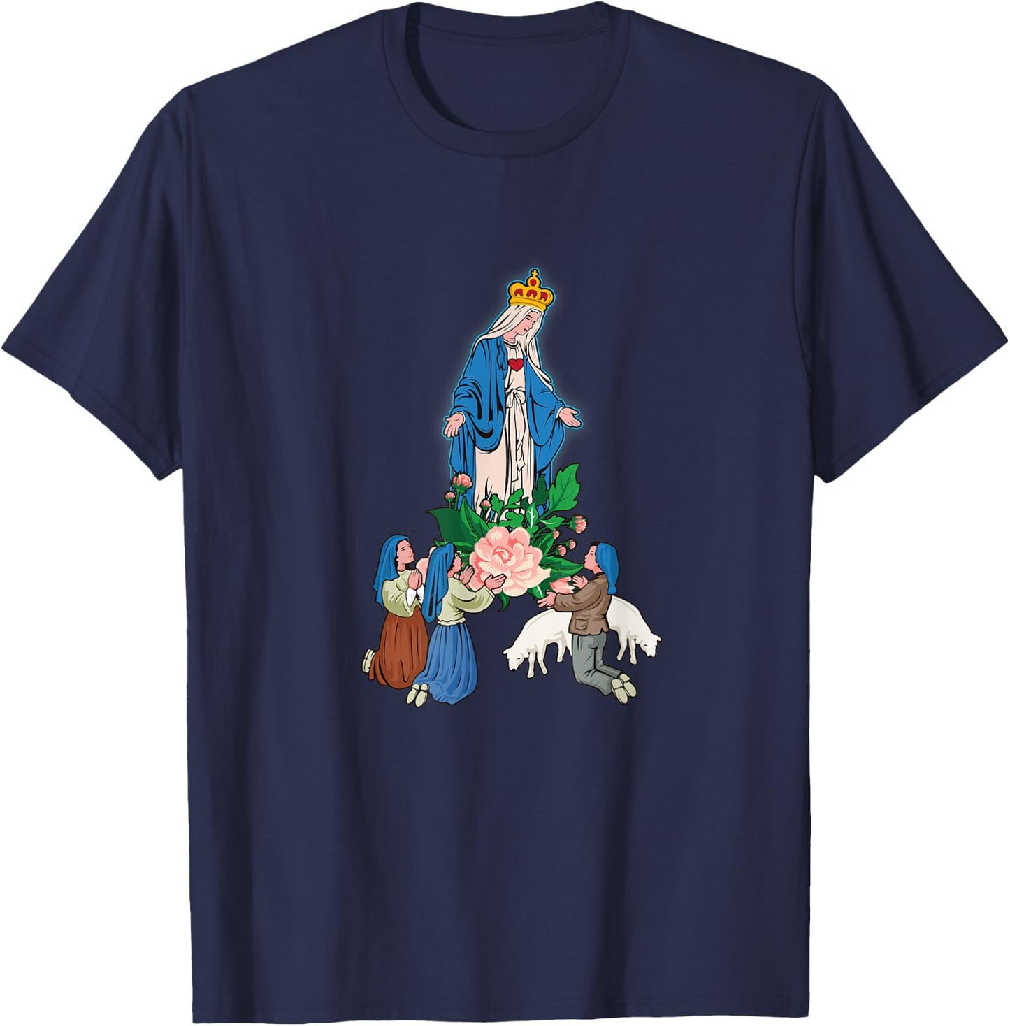 Our Lady of Fatima And The Little Shepherds T-Shirt - T-Shirt | Navy