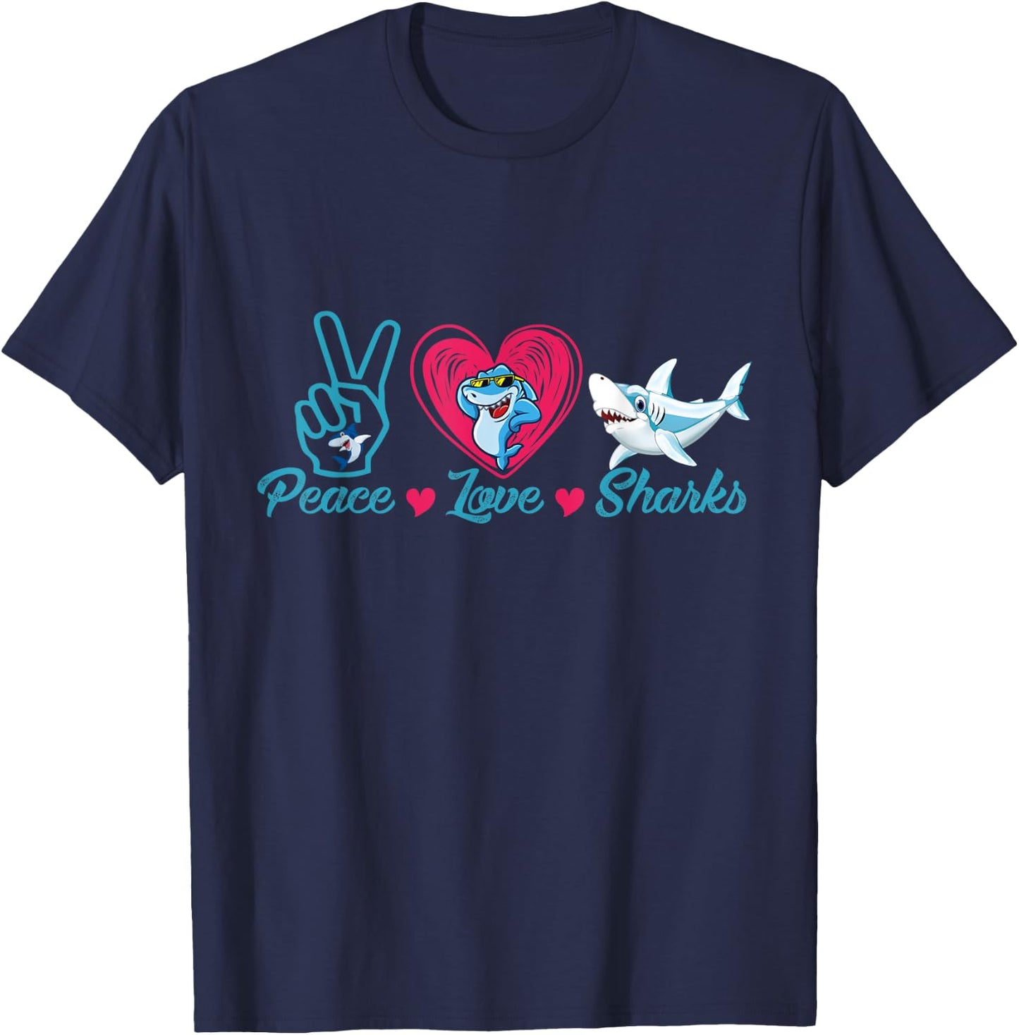 Funny Peace Love Shark Shirt Shark Lover T-Shirt - T-Shirt | Navy