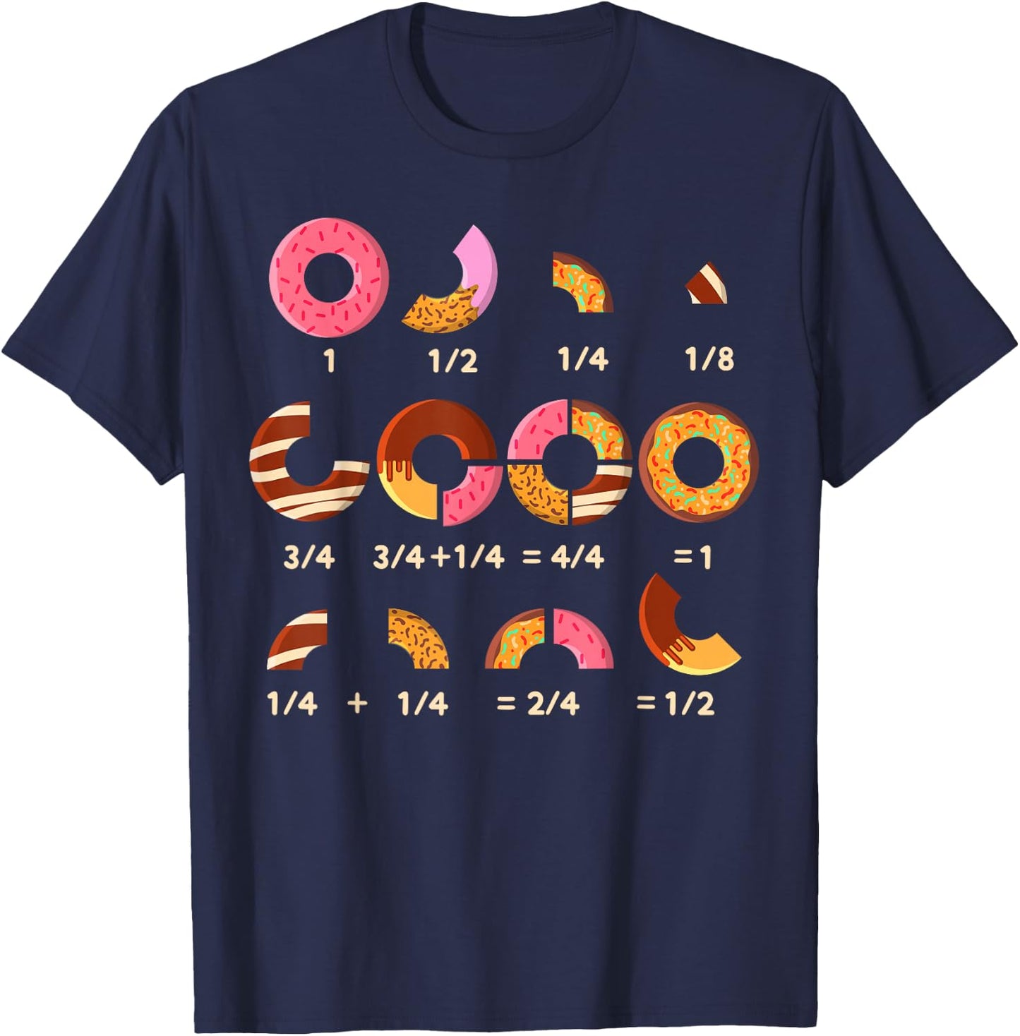 Donut Quick Math Fractions Donuts Math Teachers T-Shirt - T-Shirt | Navy