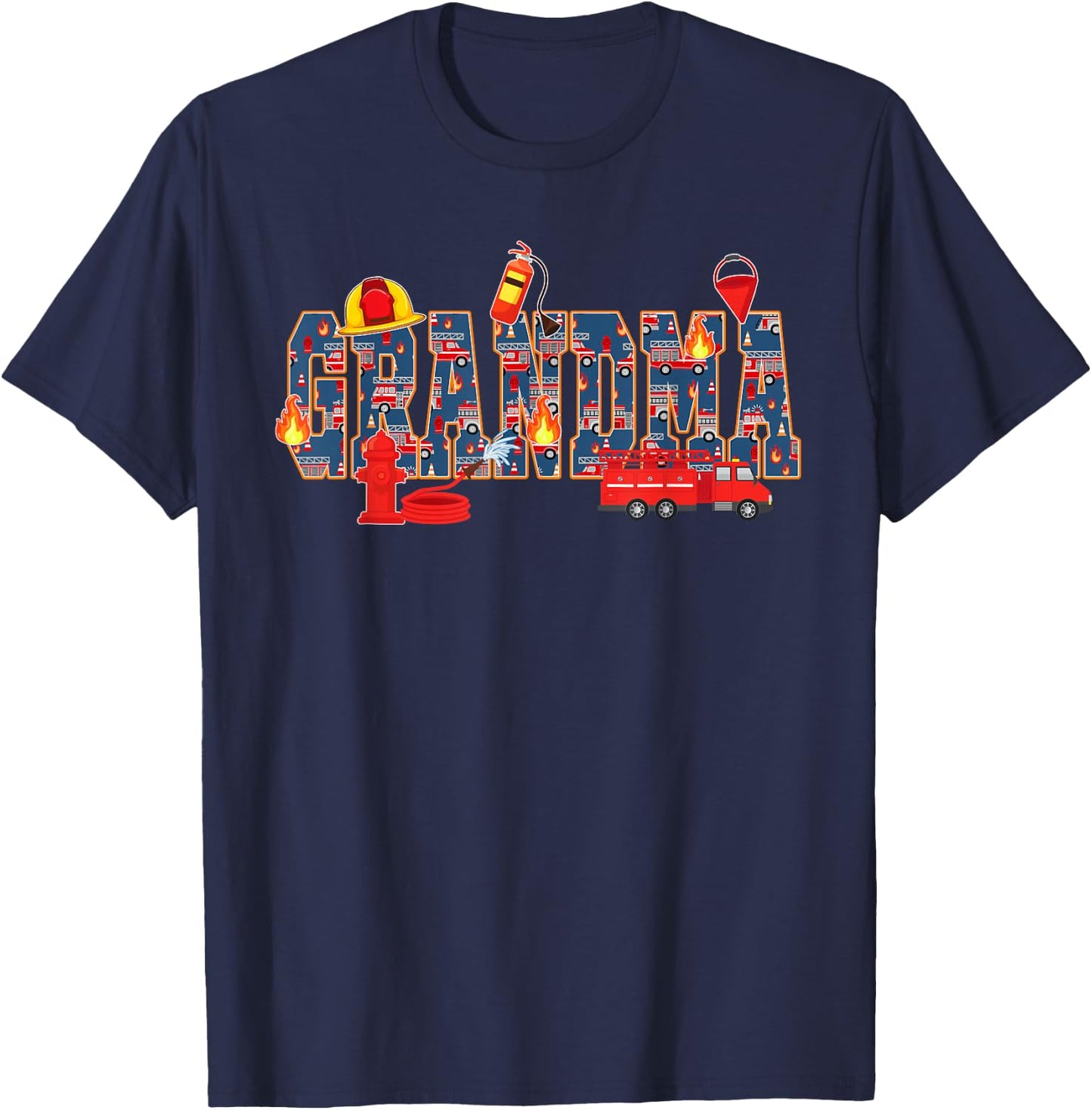Grandma Birthday Boy Fire Truck Firefighter Family Birthday T-Shirt - T-Shirt | Navy