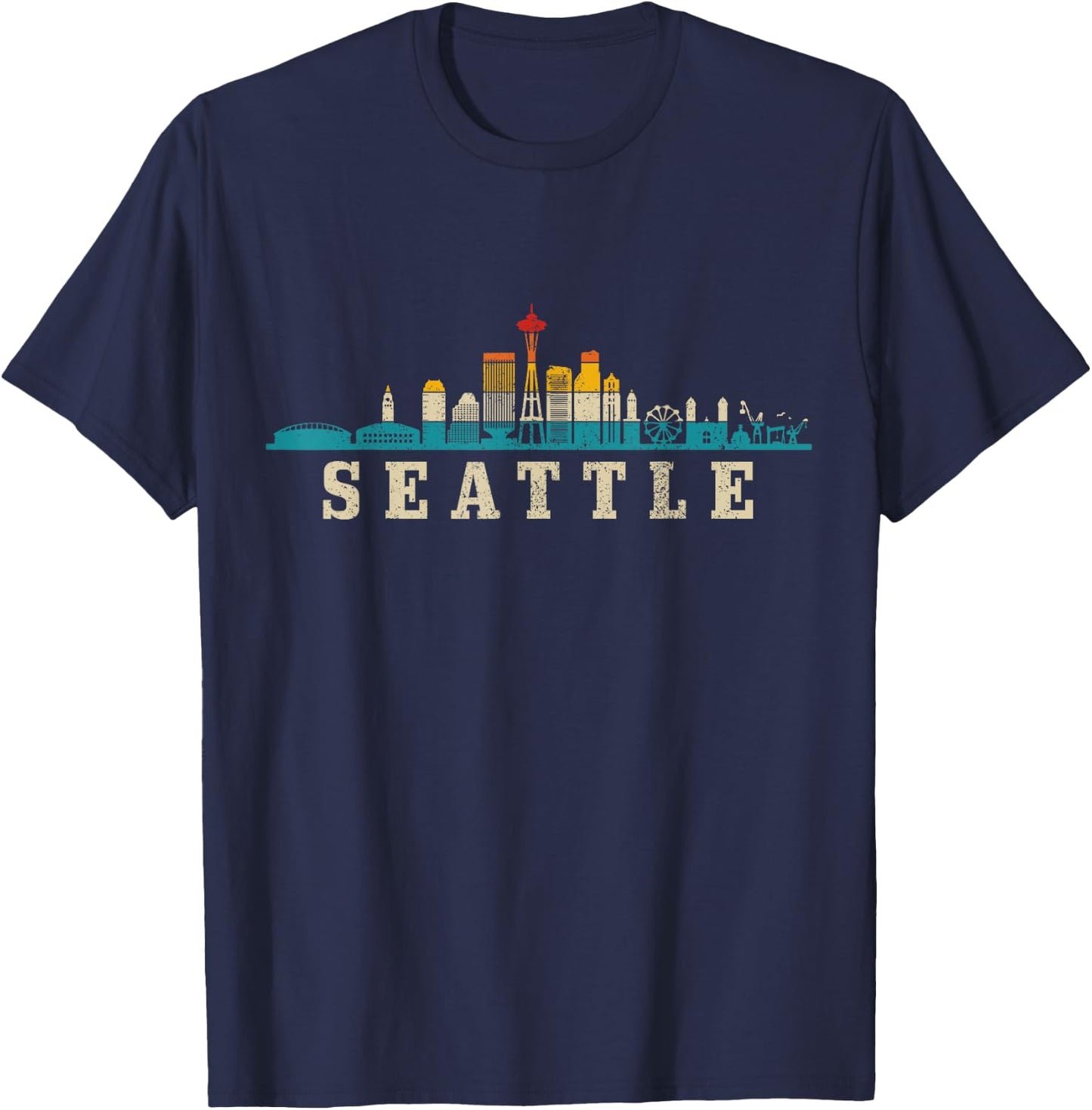 Seattle Skyline Washington Vintage Pride T-Shirt - T-Shirt | Navy