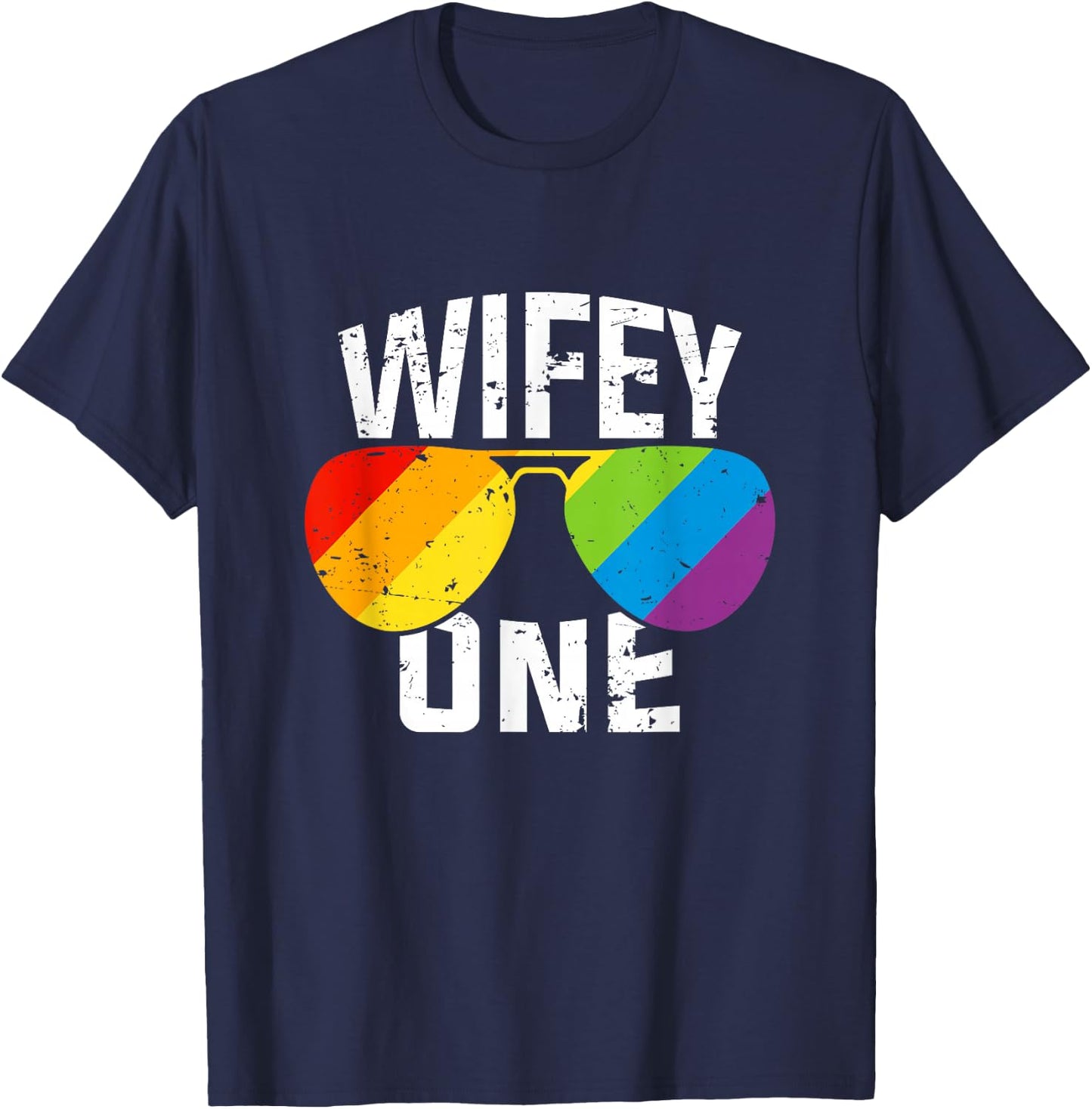 Lesbian Pride Wifey One Bride Matching Couples Gift Shirt T-Shirt - T-Shirt | Navy