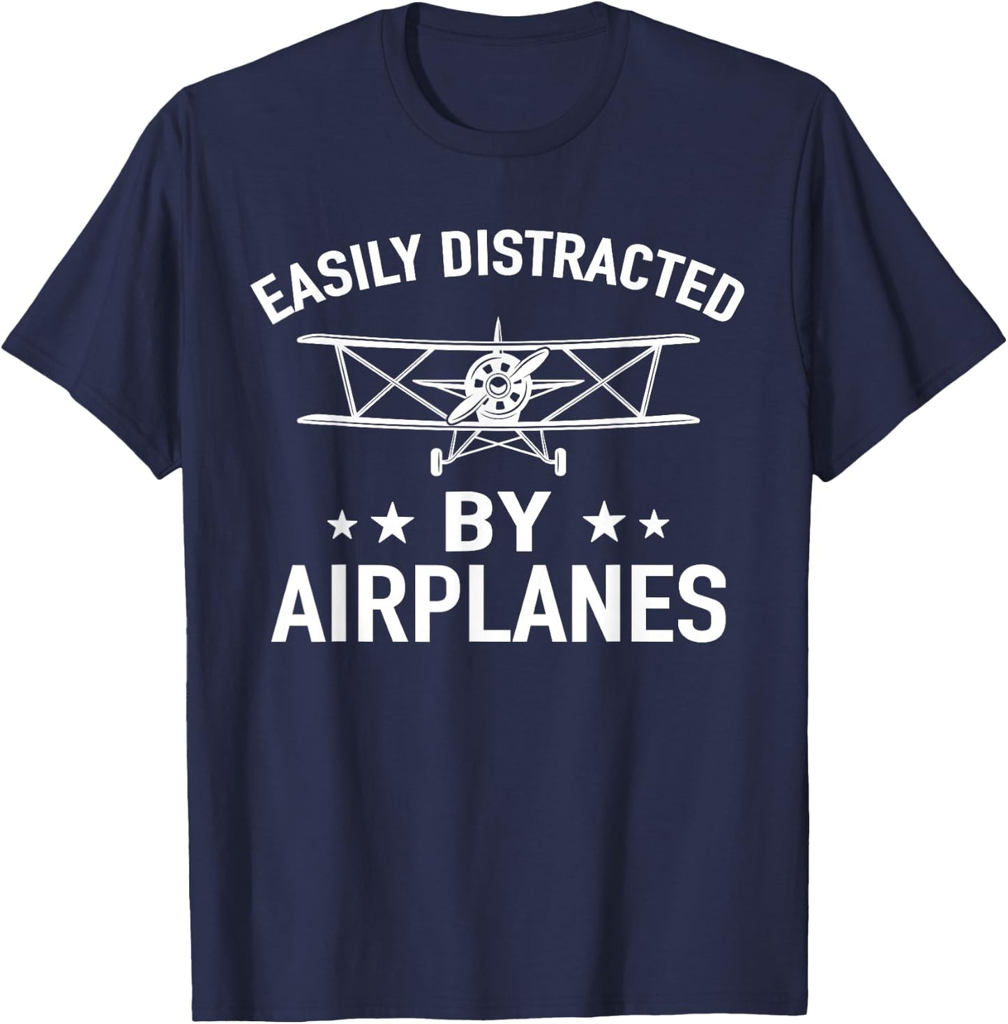 Easily Distracted by Airplanes - Plane Pilot Biplane T-Shirt - T-Shirt | Navy