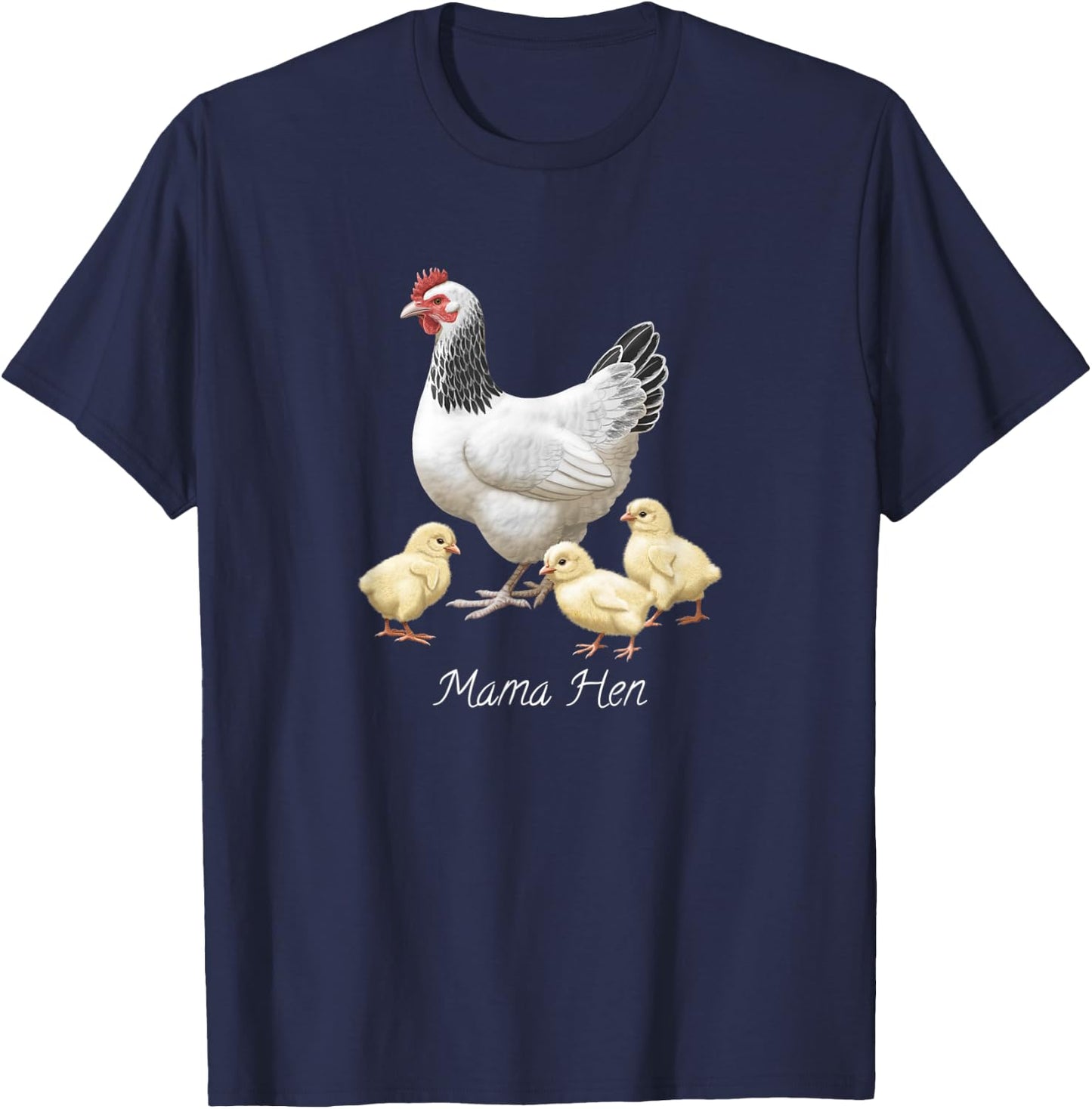 Mama Hen Sussex Chicken and 3 Baby Chicks T-Shirt - T-Shirt | Navy
