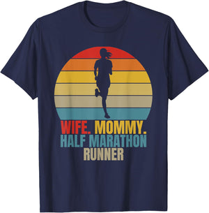 Retro Running Marathoner Wife Mom Half Marathon Runner T-Shirt - T-Shirt | Navy