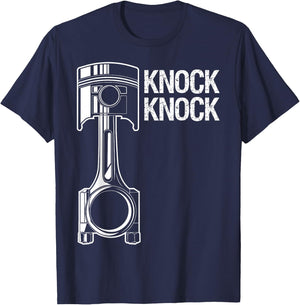 Funny Mechanic Knock Knock Car Lover T Shirt Gift T-Shirt - T-Shirt | Navy