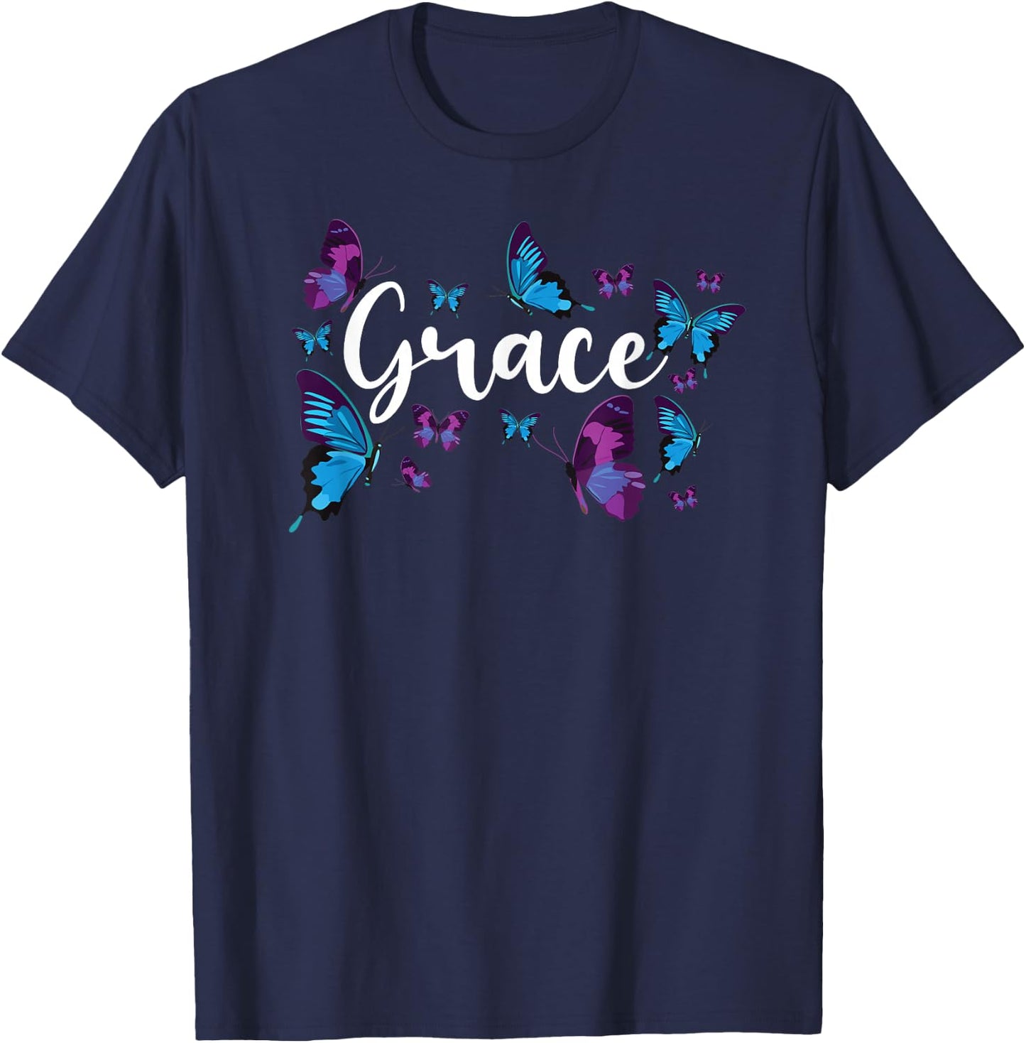 Christian Bible Verse Quote Butterfly Grace T-Shirt - T-Shirt | Navy