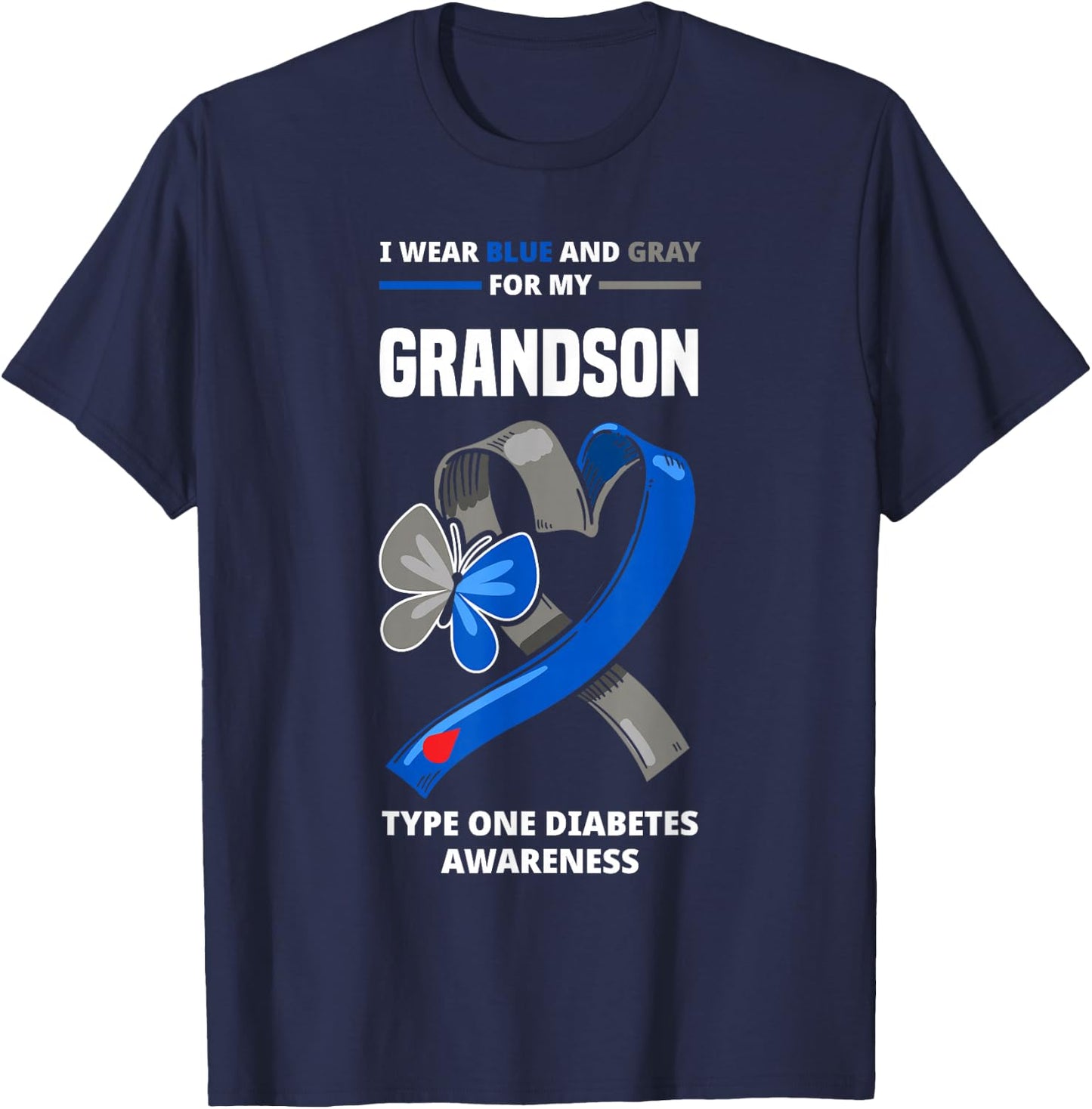 I Wear Blue & Gray For My Grandson Type One Diabetes T-Shirt - T-Shirt | Navy