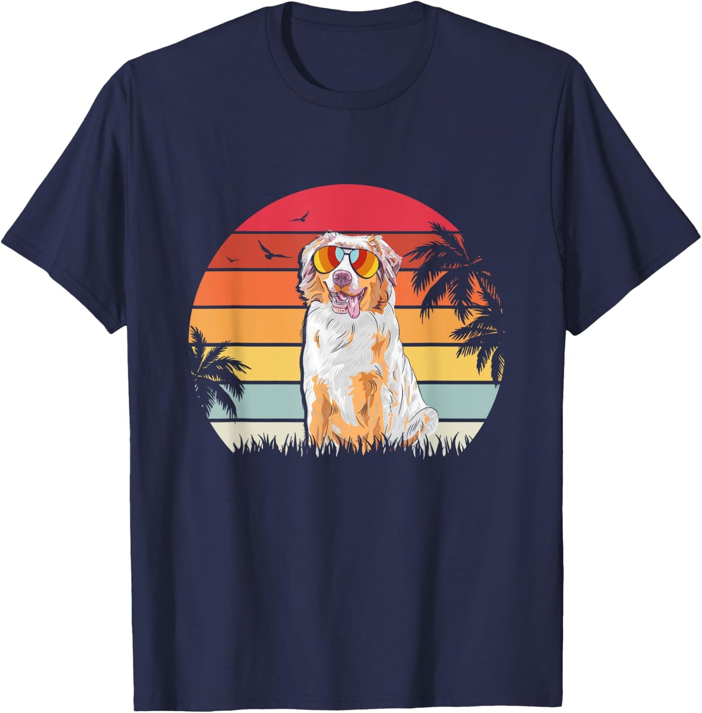 Australian Shepherd Retro style dog lover apparel T-Shirt - T-Shirt | Navy