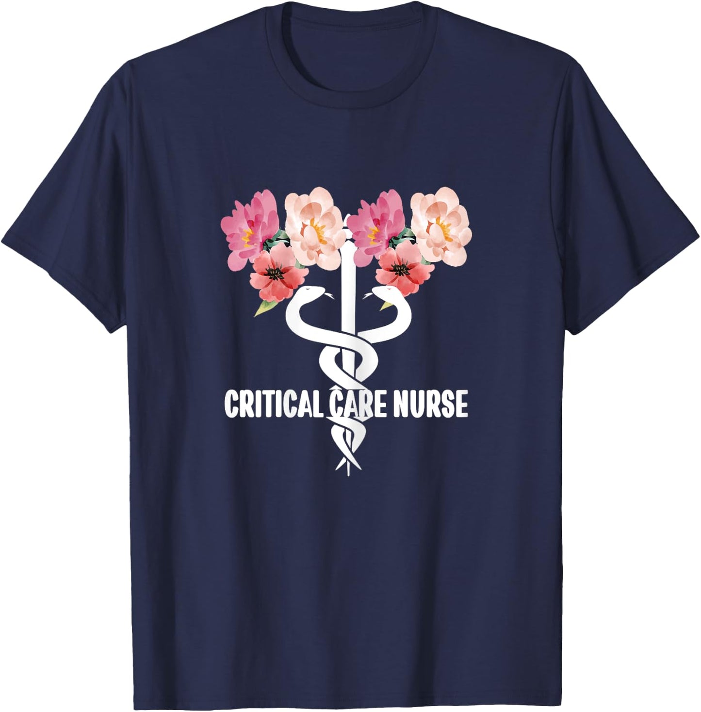 Critical Care Nurse Caduceus ICU RN Critical Care Nursing T-Shirt - T-Shirt | Navy