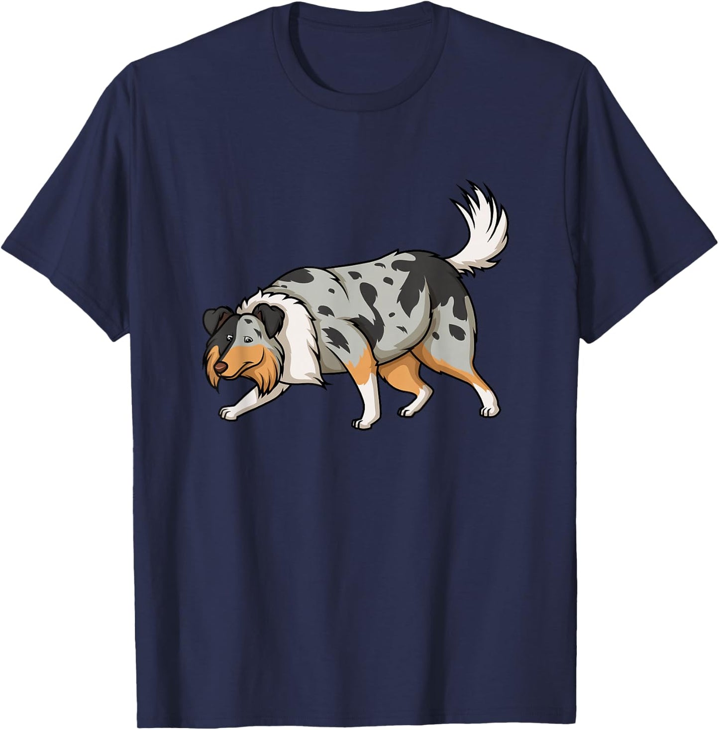 Collie Dogs Blue Merle Collie Sniffing Funny Cute T-Shirt - T-Shirt | Navy