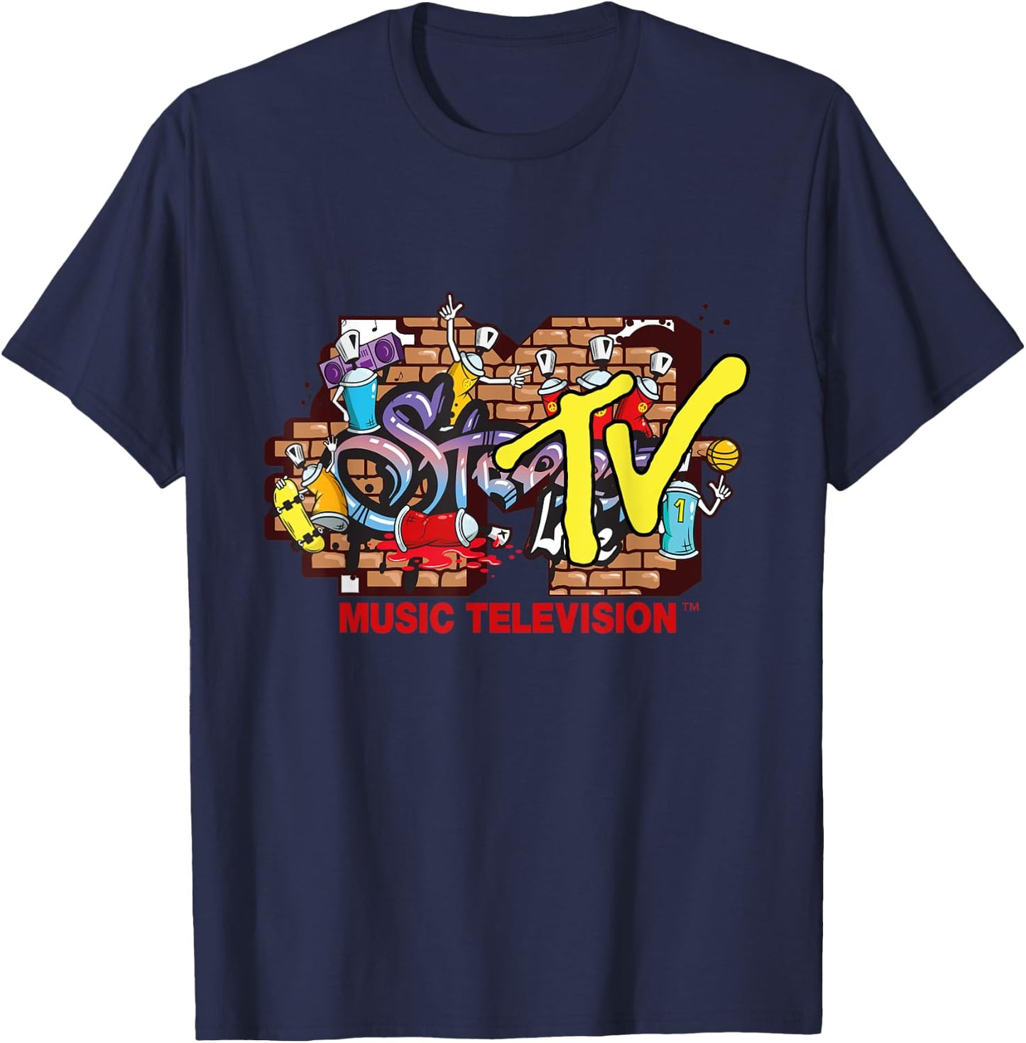 Mademark x MTV - The official MTV Logo in streetwear style with graffiti wall T-Shirt - T-Shirt | Navy