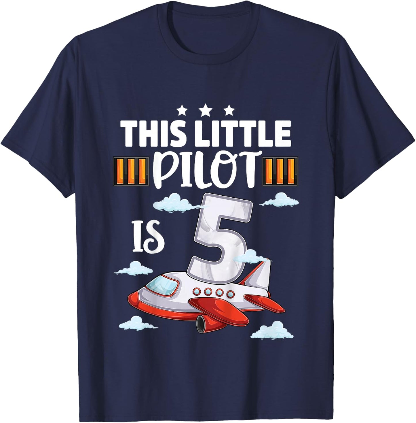 5 year old Boy Girl Airplane Pilot 5th Birthday Aircraft T-Shirt - T-Shirt | Navy